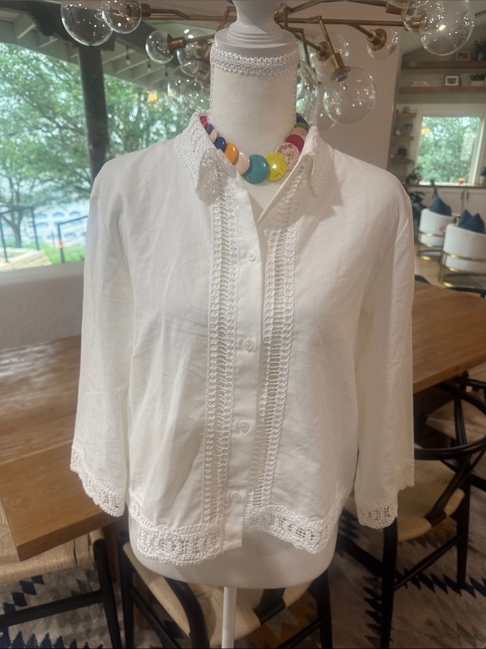 Zara White Crochet-Trim Cotton Button Down Shirt Size SM Brand New
